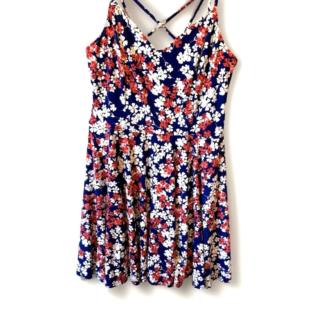 The General‎ Good Dress Womens Large Red Blue Floral Spaghetti Strap Halter